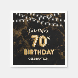 70th Birthday Gold Foil Balloons & String Lights Napkin