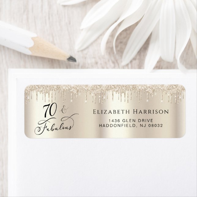 70th Birthday Gold Glitter Return Address (Insitu)