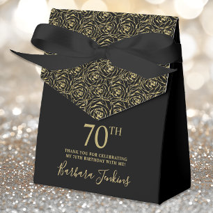 70th Birthday Gold Glitter Roses Thank You Favour Box