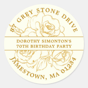 70th Birthday Gold Rose Return Address Label