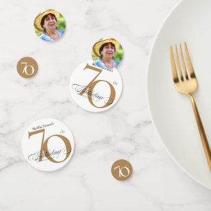 70th Birthday Gold White Calligraphy Elegant Photo Confetti