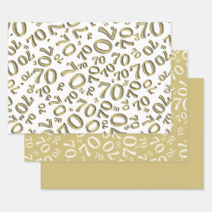 70th Birthday Gold & White Number Pattern 70 Wrapping Paper Sheet