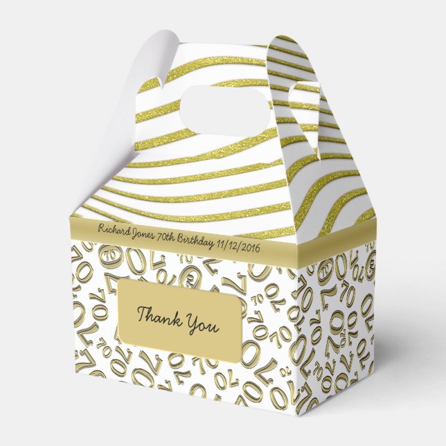 70th Birthday Gold/White Number Pattern Favour Box (Front Side)