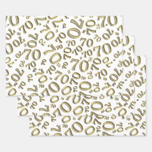 70th Birthday Gold/White Random Number Pattern 70 Wrapping Paper Sheet