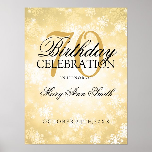 70th Birthday Gold Winter Wonderland Poster (Front)