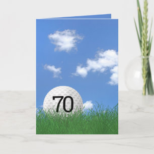 70th birthday, golf ball in grass card