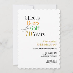 70th Birthday Golf Cheers Beers Minimal Party Invitation