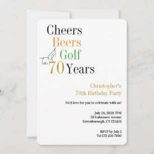 70th Birthday Golf Cheers Beers Minimal Party Invitation