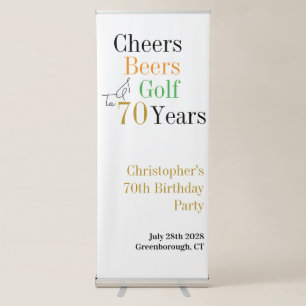 70th Birthday Golf Cheers Beers Minimal Party Retractable Banner