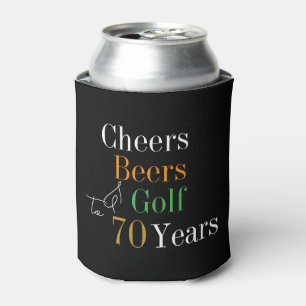 70th Birthday Golf Cheers Beers Party Black Gold Can Cooler