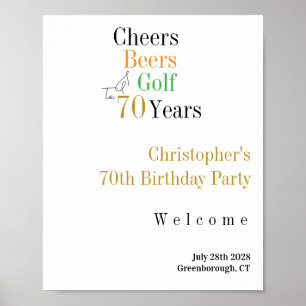 70th Birthday Golf Cheers Beers Party Welcome Sign