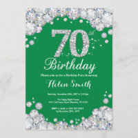 70th Birthday Green and Silver Diamond