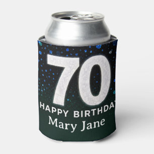 70th Birthday green tone Green Silver Bokeh Can Cooler
