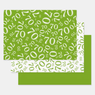 70th Birthday Green & White Number Pattern 70 Wrapping Paper Sheet