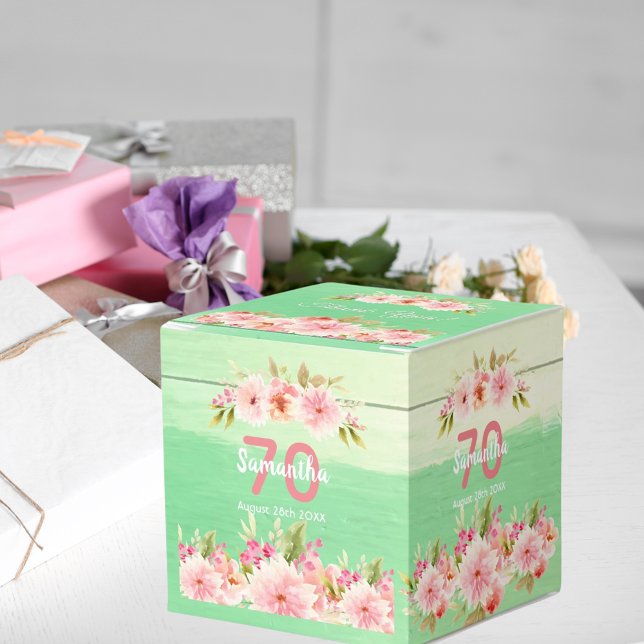 70th birthday green wood florals rustic thank you favour box (Creator Uploaded)
