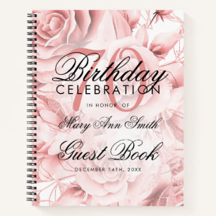 70th Birthday Guestbook Party Floral Rose Gold  Notebook