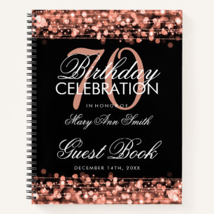 70th Birthday Guestbook Party Sparkles Rose Gold Notebook