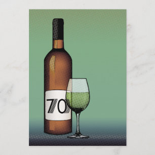 70th birthday : halftone wine bottle & glass invitation