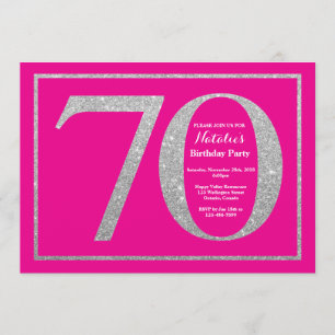 70th Birthday Hot Pink and Silver Glitter Invitation