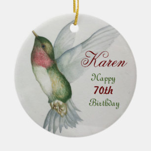 70th Birthday Hummingbird Keepsake Watercolor Ceramic Tree Decoration