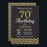 70th Birthday Invitation Black and Gold Glitter<br><div class="desc">70th Birthday Invitation with Black and Gold Glitter Chevron. Chalkboard. Adult Birthday. Man or Women Bday Invite. For further customisation,  please click the "Customise it" button and use our design tool to modify this template.</div>
