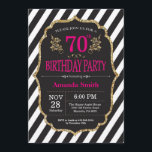 70th Birthday Invitation. Black and Gold Glitter Invitation<br><div class="desc">70th Birthday Invitation for women. Pink Black and Gold Birthday Party Invite. Gold Glitter. Pink Floral Flower. Black and White Stripes. Printable Digital. For further customisation,  please click the "Customise it" button and use our design tool to modify this template.</div>