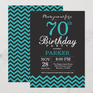 70th Birthday Invitation Black and Teal
