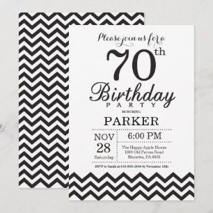 70th Birthday Invitation Black and White Chevron
