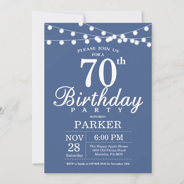 70th Birthday Invitation Blue (Front)