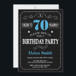 70th Birthday Invitation Blue and Black Chalkboard<br><div class="desc">70th Birthday Invitation Blue and Black Typography. Chalkboard. Black and White Background. Adult Birthday. Male Men or Women Birthday. Kids Boy or Girl Lady Teen Teenage Bday Invite. 13th 15th 16th 18th 20th 21st 30th 40th 50th 60th 70th 80th 90th 100th. Any Age. For further customisation, please click the "Customise...</div>