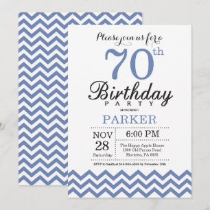70th Birthday Invitation Blue Chevron