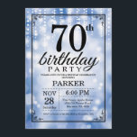70th Birthday Invitation Blue Glitter<br><div class="desc">70th Birthday Invitation with Blue String Lights with Blue Glitter Background. Blue Birthday. Adult Birthday. Men or Women Bday Invite. 13th 15th 16th 18th 20th 21st 30th 40th 50th 60th 70th 80th 90th 100th, Any age. For further customisation, please click the "Customise it" button and use our design tool to...</div>