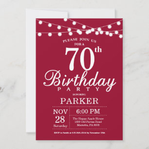 70th Birthday Invitation Burgundy Red
