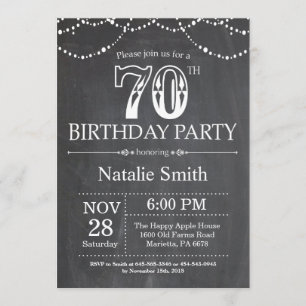 70th Birthday Invitation Chalkboard String Lights