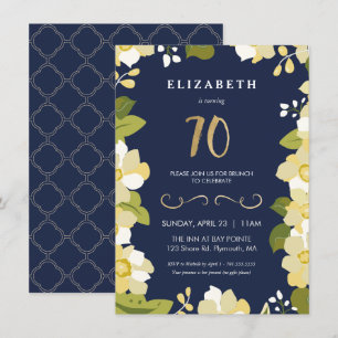 70th Birthday Invitation, Elegant Flowers Custom Invitation