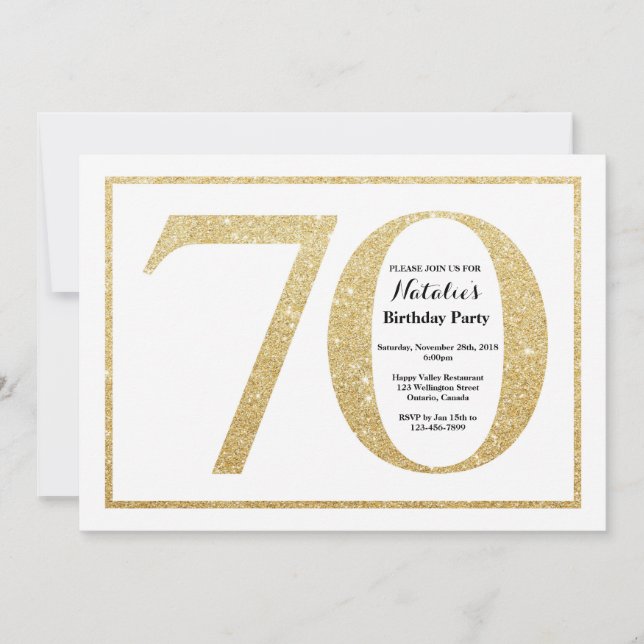 70th Birthday Invitation Gold Glitter (Front)