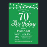 70th Birthday Invitation Green<br><div class="desc">70th Birthday Invitation with String Lights. Green Background. Men or Women Birthday. 13th 15th 16th 18th 20th 21st 30th 40th 50th 60th 70th 80th 90th 100th,  Any age. For further customisation,  please click the "Customise it" button and use our design tool to modify this template.</div>