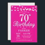 70th Birthday Invitation Hot Pink<br><div class="desc">70th Birthday Invitation with String Lights. Hot Pink Background. Women Female Lady Elegant Modern bday. 13th 15th 16th 18th 20th 21st 30th 40th 50th 60th 70th 80th 90th 100th,  Any age. For further customisation,  please click the "Customise it" button and use our design tool to modify this template.</div>