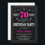70th Birthday Invitation Hot Pink Black Chalkboard<br><div class="desc">70th Birthday Invitation Hot Pink and Black Typography. Chalkboard. Black and White Background. Adult Birthday. Male Men or Women Birthday. Kids Boy or Girl Lady Teen Teenage Bday Invite. 13th 15th 16th 18th 20th 21st 30th 40th 50th 60th 70th 80th 90th 100th. Any Age. For further customisation, please click the...</div>