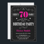70th Birthday Invitation Hot Pink Black Chalkboard<br><div class="desc">70th Birthday Invitation Hot Pink and Black Typography. Chalkboard. Black and White Background. Adult Birthday. Male Men or Women Birthday. Kids Boy or Girl Lady Teen Teenage Bday Invite. 13th 15th 16th 18th 20th 21st 30th 40th 50th 60th 70th 80th 90th 100th. Any Age. For further customisation, please click the...</div>