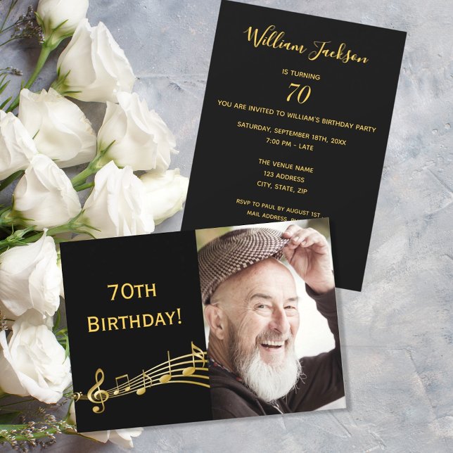 70th birthday invitation photo black for guys (Creator Uploaded)