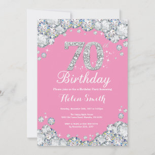 70th Birthday Invitation Pink and Silver Diamond