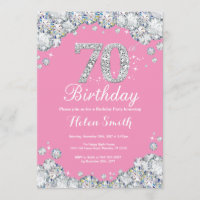 70th Birthday Invitation Pink and Silver Diamond