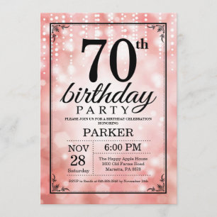 70th Birthday Invitation Pink Glitter