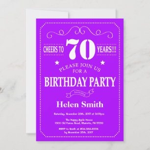 70th Birthday Invitation Purple and White