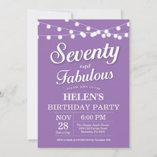 70th Birthday Invitation Purple Fabulous