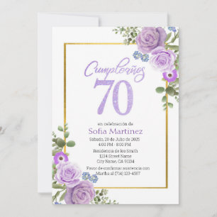70th Birthday Invitation - Purple Flower Theme