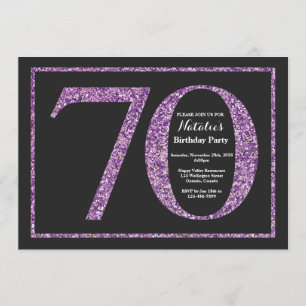 70th Birthday Invitation Purple Glitter Chalkboard