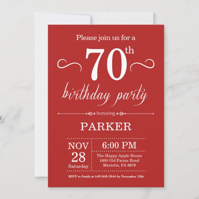 70th Birthday Invitation Red (Front)