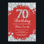 70th Birthday Invitation Red and Silver Diamond<br><div class="desc">70th Birthday Invitation. Red and Silver Rhinestone Diamond. Elegant Birthday Bash invite. Adult Birthday. Women Birthday. Men Birthday. For further customisation,  please click the "Customise it" button and use our design tool to modify this template.</div>